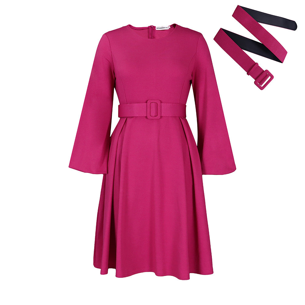 Women Dress Autumn and Winter Long Sleeve Elegant round Neck